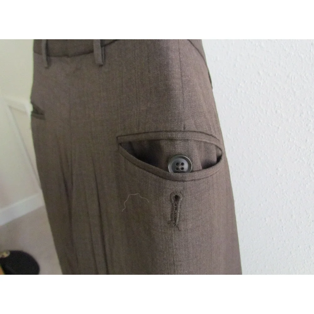 Perry Ellis Portfolio Dress Pants 40x32 Brown Pleated Wide Leg Trousers